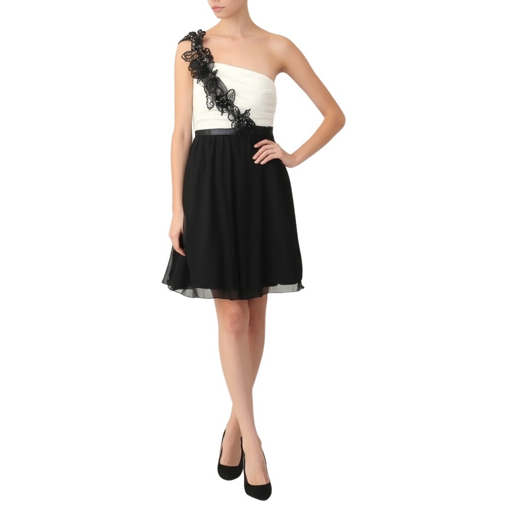 B.Darlin Cocktail Dress Juniors 1/2 Black White One Shoulder HOCO‎ Prom Formal